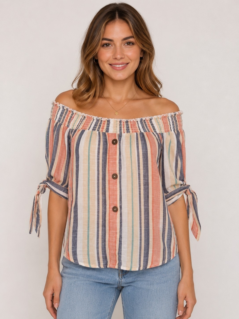 There in heart Striped Off Shoulder Peasant Blouse Sz L Boho Cotton Peasant